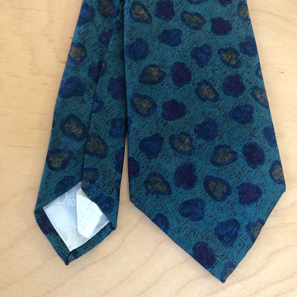 Christian Dior Monsieur 100% Silk Vintage Teal Patterned Tie 80s/90s
